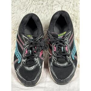 Saucony Cohesion 7 Running Shoes Womens Size 8.5 Wide Black Pink Blue Grid Mesh